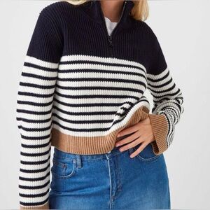 French Connection Kai Half Zip Crop Sweater XS
